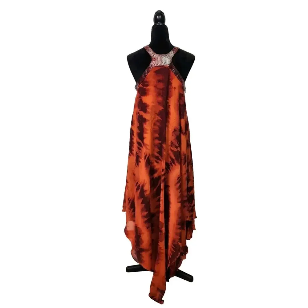 Michael Kors Runway Silk Chiffon Red Snakeskin Strap Harness dress Gown Size 12